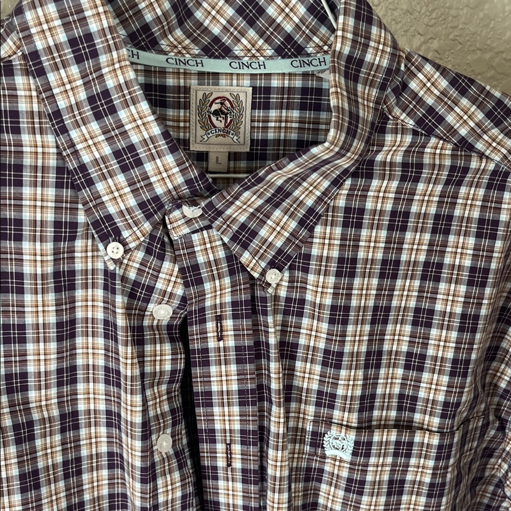Cinch Men's Casual Plaid Shirt - Brown and White
